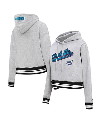 Women's Pro Standard Heather Gray Charlotte Hornets Script Tail Cropped Pullover Hoodie