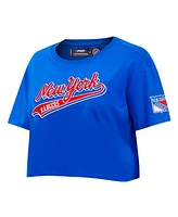 Women's Pro Standard Blue New York Rangers Boxy Script Tail Cropped T-shirt