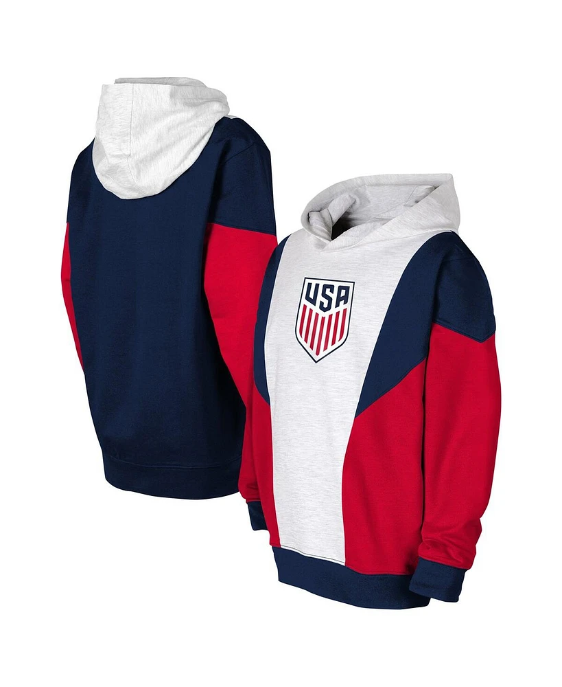 Big Boys and Girls Ash, Navy Usmnt Champion League Fleece Pullover Hoodie