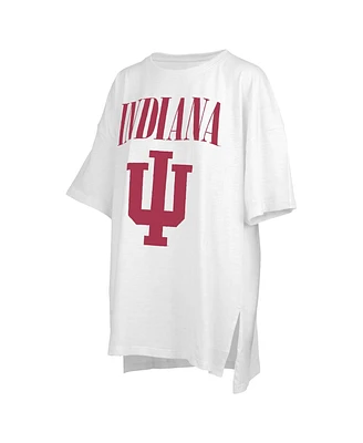 Women's Pressbox White Distressed Indiana Hoosiers Lickety-Split Oversized T-shirt