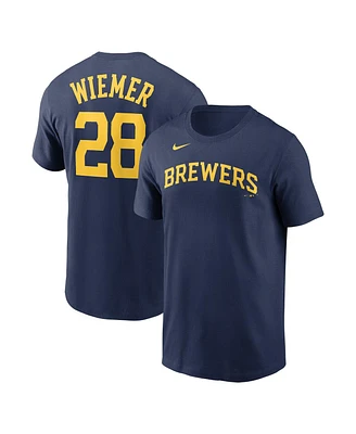 Men's Nike Joey Wiemer Navy Milwaukee Brewers Name and Number T-shirt