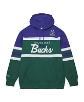 Men's Mitchell & Ness Green, Purple Milwaukee Bucks Head Coach Pullover Hoodie