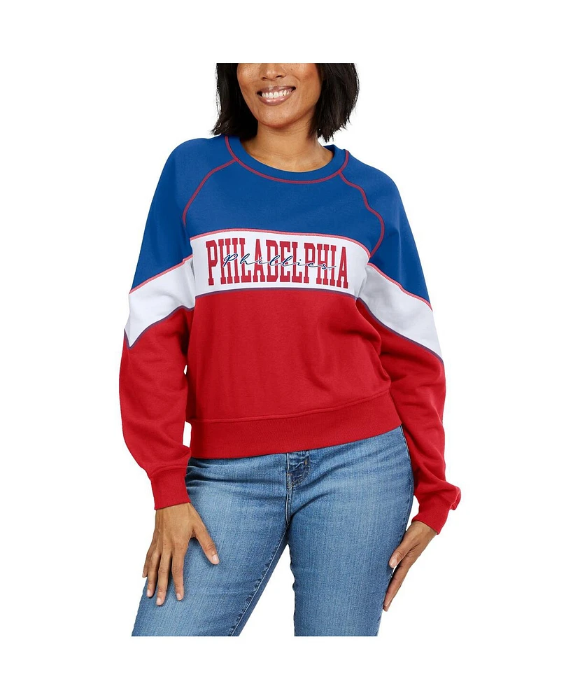 Women's Wear by Erin Andrews Royal, Red Philadelphia Phillies Crewneck Pullover Sweatshirt