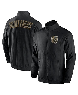 Men's Fanatics Black Vegas Golden Knights Step Up Crinkle Raglan Full-Zip Windbreaker Jacket