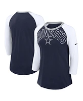 Women's Nike Navy, White Dallas Cowboys Knockout Arch Raglan Tri-Blend 3/4-Sleeve T-shirt