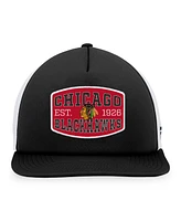 Men's Fanatics Black, White Chicago Blackhawks Foam Front Patch Trucker Snapback Hat