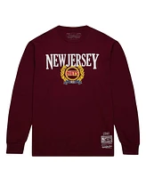 Men's Mitchell & Ness Red New Jersey Nets Hardwood Classics Ivy League Long Sleeve T-shirt