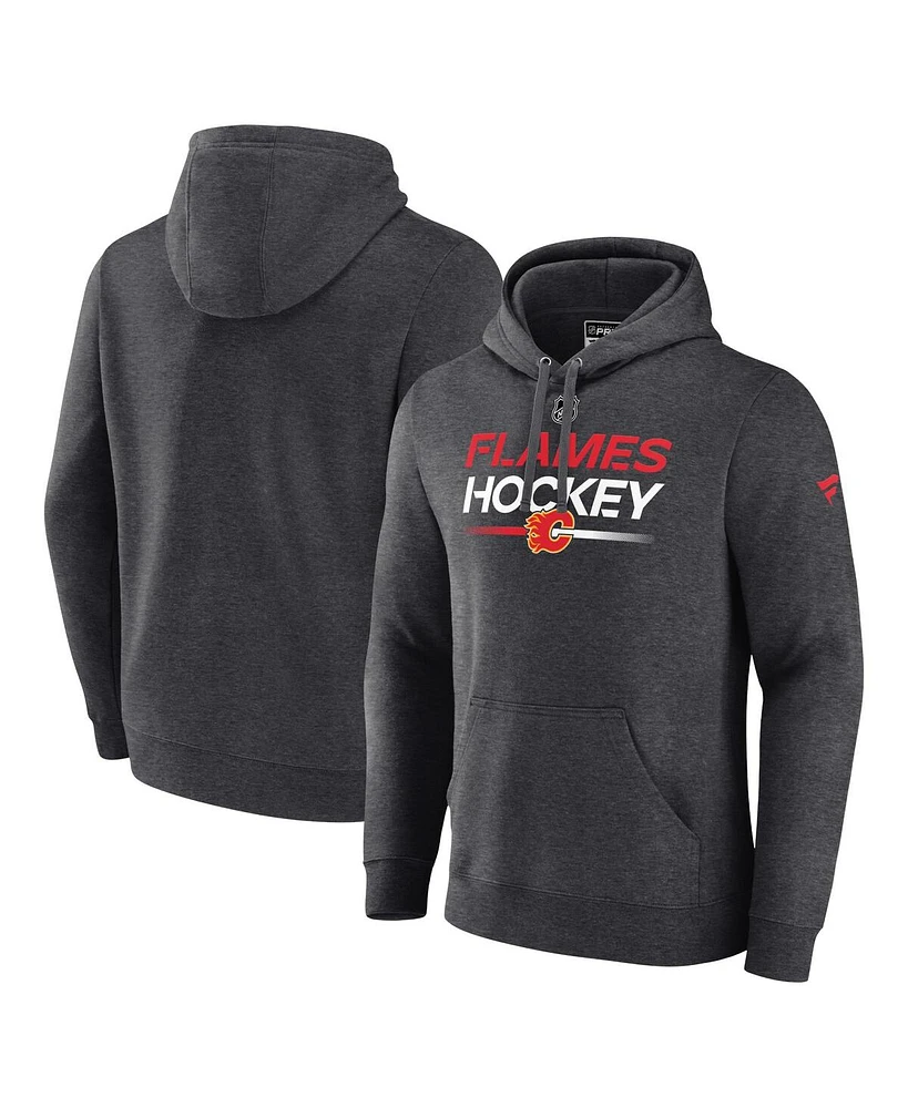 Men's Fanatics Heather Charcoal Calgary Flames Authentic Pro Pullover Hoodie