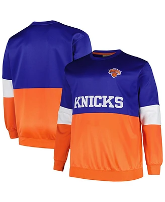 Men's Fanatics Blue, Orange New York Knicks Big and Tall Split Pullover Sweatshirt