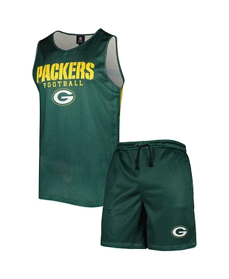 Men's Foco Green Bay Packers Colorblock Mesh V-Neck Tank Top and Shorts Set