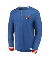 Men's Fanatics Heathered Blue New York Rangers True Classics Henley Long Sleeve T-shirt