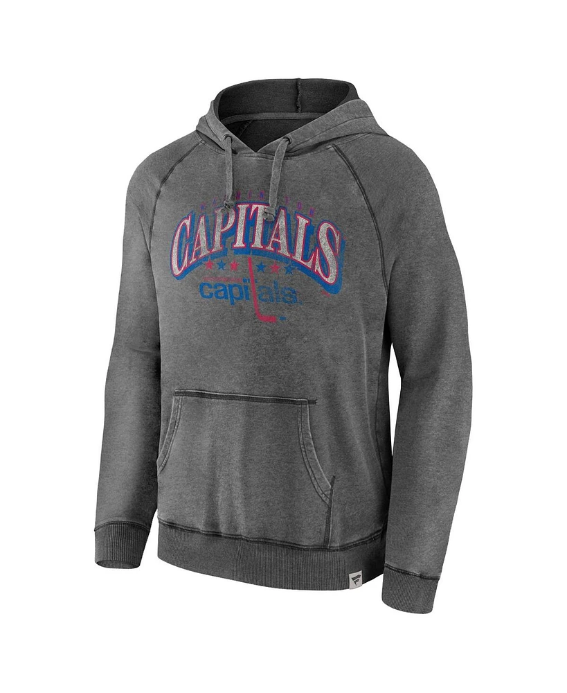 Men's Fanatics Gray Distressed Washington Capitals Heritage Broken Ice Washed Raglan Pullover Hoodie