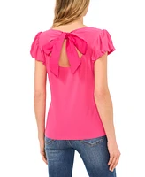 CeCe Women's Date Night Cap Bubble Sleeve Tee with Bow Tie Back