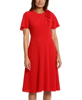 London Times Women's Rosette Flutter-Sleeve Midi Dress