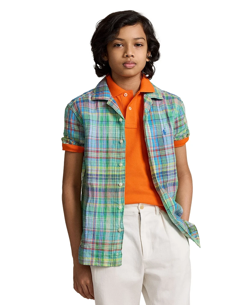 Polo Ralph Lauren Big Boys Plaid Linen Camp Shirt