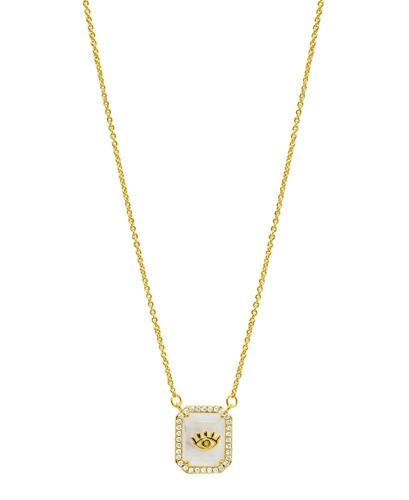 Adornia 14K Gold-Plated 0.925 Vermeil Evil Eye Tablet Moonstone Necklace