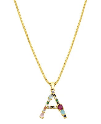 Adornia 14K Gold-Plated Multi Color Stone Initial Necklace - Gold