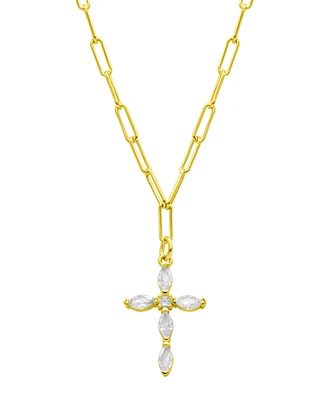 Adornia 14K Gold-Plated Paperclip Cubic Zirconia Cross Necklace