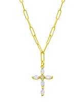 Adornia 14K Gold-Plated Paperclip Cubic Zirconia Cross Necklace