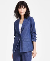 Anne Klein Women's Denim Ruched-Sleeve Blazer