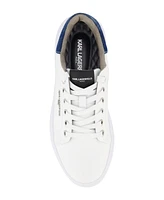 Karl Lagerfeld Paris Men's Leather Side Logo Bit Sneakers with Denim Back Counter