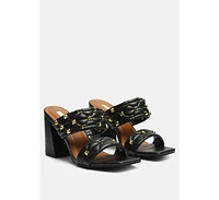 London Rag Fischer Stud Embellished Block Heel Sandals