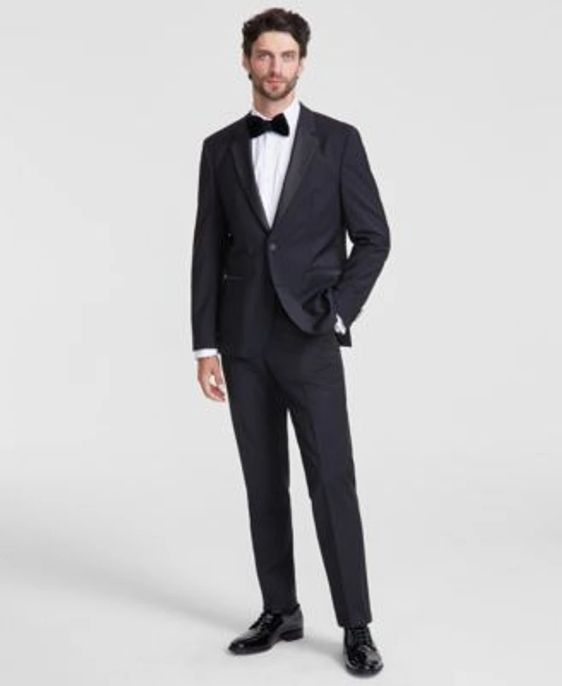 Hugo By Hugo Boss Mens Modern Fit Wool Blend Black Tuxedo Suit Separates