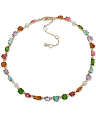 Karl Lagerfeld Paris Gold-Tone Multicolor Stone Collar Necklace, 16" + 3" extender