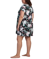 Miss Elaine Plus Floral Short-Sleeve Snap Robe