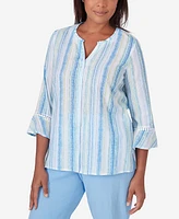 Alfred Dunner Petite Hyannisport Stripe Button Down Top