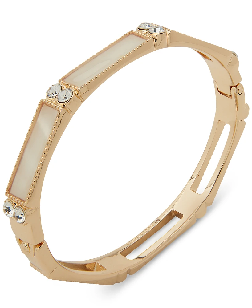 Anne Klein Gold-Tone Pave & Mother-of-Pearl Bangle Bracelet