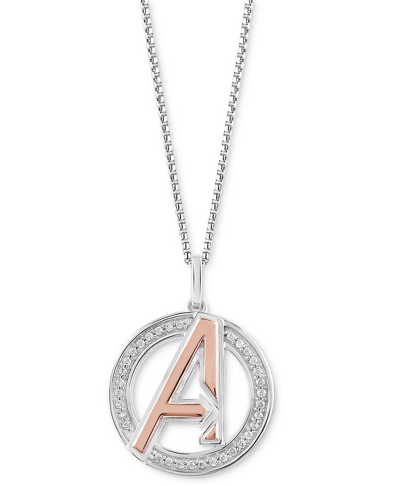 Wonder Fine Jewelry Diamond Avengers Logo 18" Pendant Necklace (1/8 ct. t.w.) in Sterling Silver & Rose Gold-Plate - Sterling Silver  Rose Gold