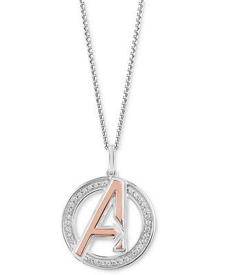 Wonder Fine Jewelry Diamond Avengers Logo 18" Pendant Necklace (1/8 ct. t.w.) in Sterling Silver & Rose Gold-Plate - Sterling Silver  Rose Gold