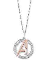 Wonder Fine Jewelry Diamond Avengers Logo 18" Pendant Necklace (1/8 ct. t.w.) in Sterling Silver & Rose Gold-Plate - Sterling Silver  Rose Gold