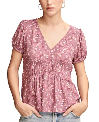 Lucky Brand Women's Floral-Print Wide-Smocked Short-Sleeve Top