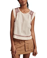 Lucky Brand Women's Embroidered High-Low Cotton Sleeveless Blouse