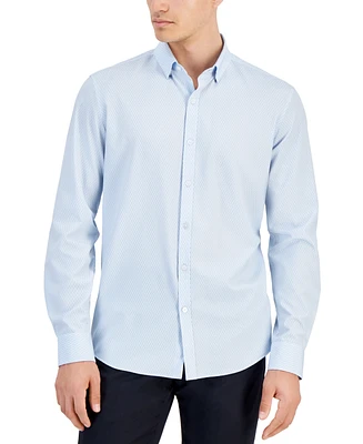 Alfani Men's Alfatech Hex Line Regular-Fit 4-Way Stretch Geo-Print Button-Down Shirt, Created for Macy's