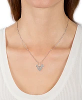 Wonder Fine Jewelry Diamond Cluster Mickey Mouse Heart 18" Pendant Necklace (1/6 ct. t.w.) in Sterling Silver