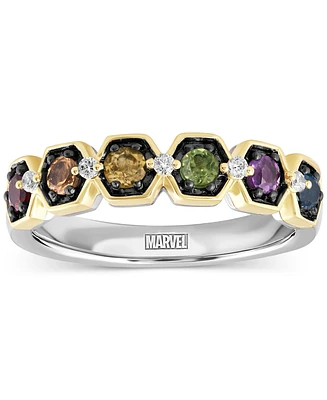 Wonder Fine Jewelry Multi-Gemstone (3/8 ct. t.w.) & Diamond (1/20 ct. t.w.) Infinity Stone Avengers Ring in Sterling Silver & Gold-Plate
