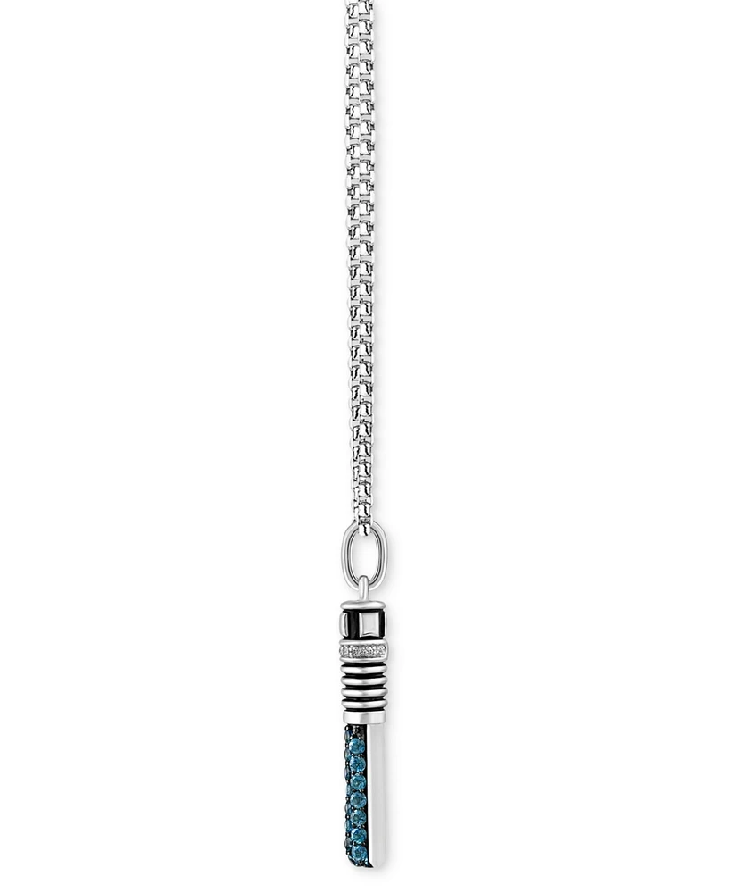 Wonder Fine Jewelry London Blue Topaz (1 ct. t.w.) & Diamond (1/20 ct. t.w.) Obi-Wan Kenobi Lightsaber 18" Pendant Necklace in Sterling Silver