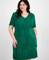 Connected Plus Size V-Neck Short-Sleeve Tiered Dress