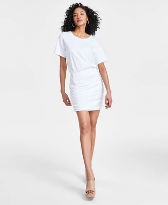 Bar Iii Women's Ruched-Skirt Short-Sleeve Mini Dress, Created for Macy's