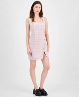 City Studios Juniors' Boucle Button-Trim Sleeveless Sheath Dress