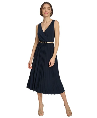 Tommy Hilfiger Women's Pleated Belted Midi Dress