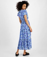 Tinsel Petite Print Short-Sleeve Maxi Dress