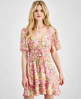 City Studios Juniors' Floral-Print Tiered Fit & Flare Dress