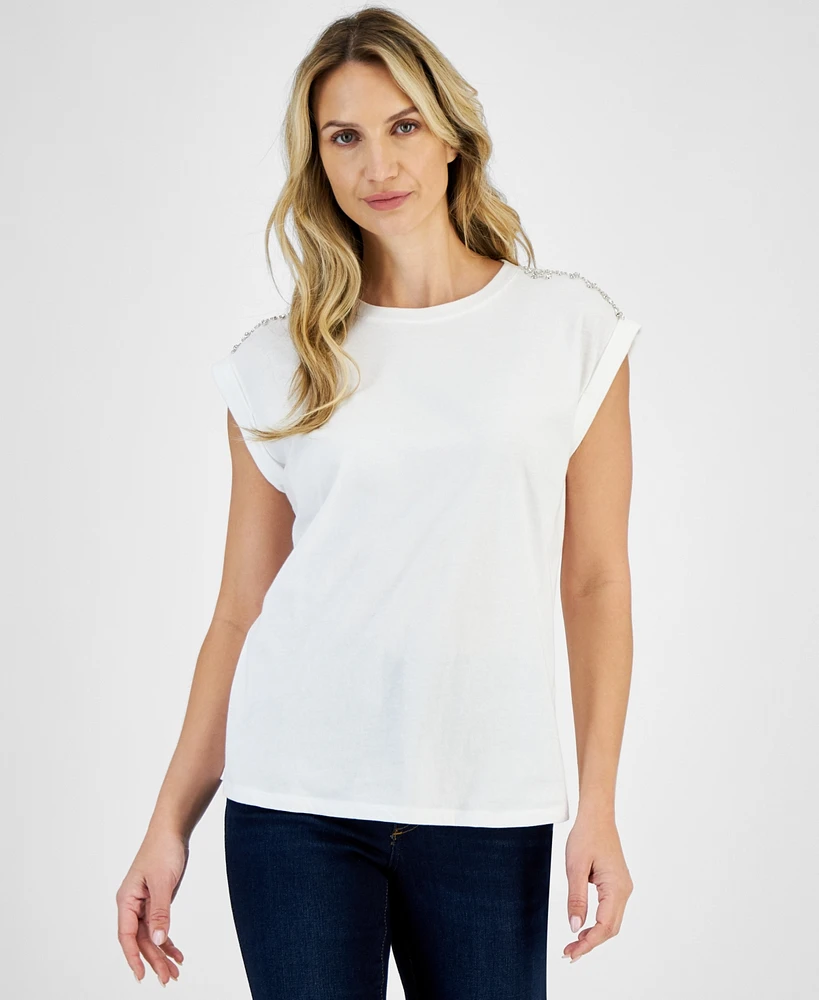 I.n.c. International Concepts Women's Embellished Cotton T-Shirt, Created for Macy's