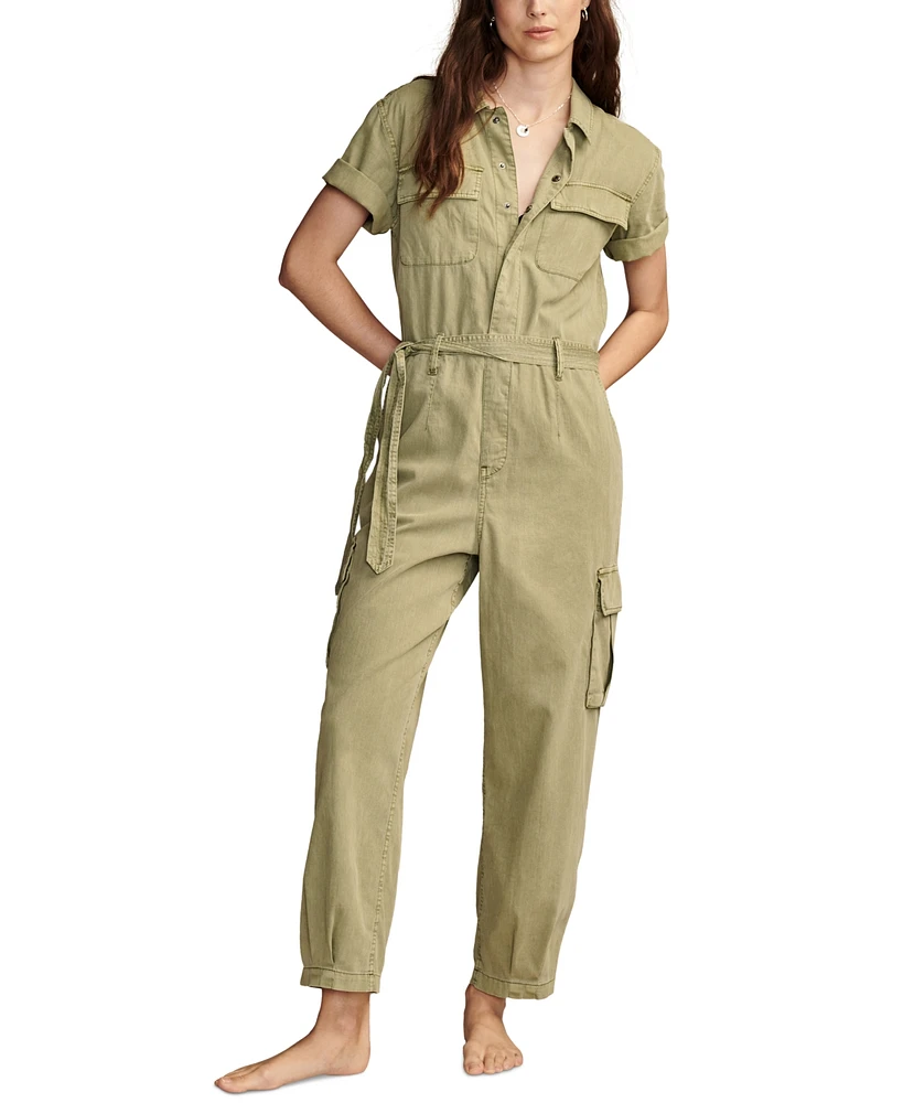 Lucky Brand Women's Belted Short-Sleeve Denim Jumpsuit