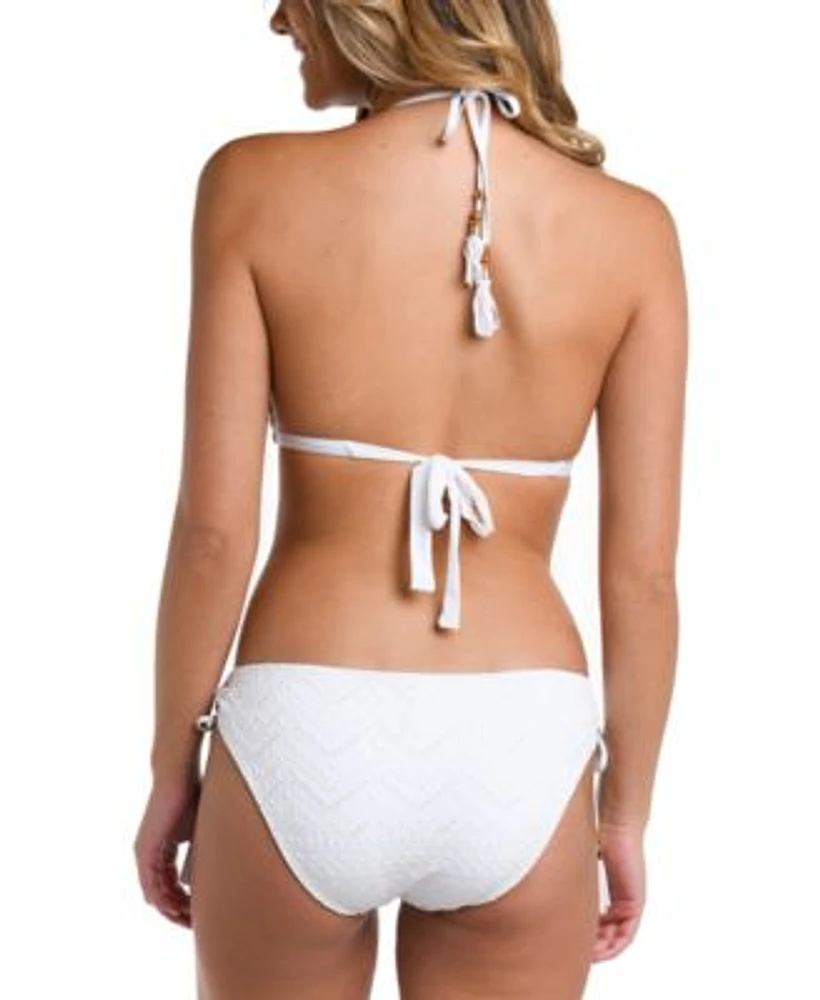 La Blanca Womens Saltwater Sands Eyelet Halter Bikini Top Saltwater Sands Tassel Tie Hipster Bottoms