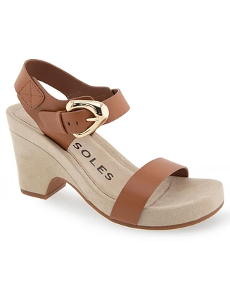 Aerosoles Women's Meyer Open Toe Buckle Strap Wedge Sandals